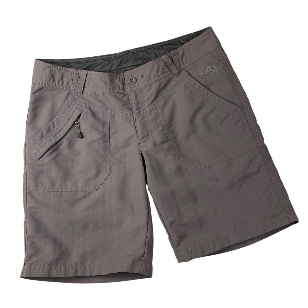 The North Face Hiking Shorts Women's 12 Gray Nylon Trail Outdoor Zip Pocket TNF